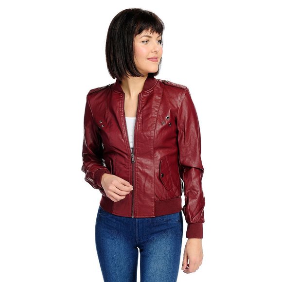 BohoBeauRoseBoutique Jackets & Blazers - Red Wine Long Sleeve Faux Leather Bomber Jacket